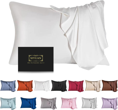 Mulberry Silk Pillowcase for Hair and Skin,Standard Size Cooling Silk Pillow Case with Hidden Zipper,Allergen Proof Dual Sides Soft Breathable Smo...