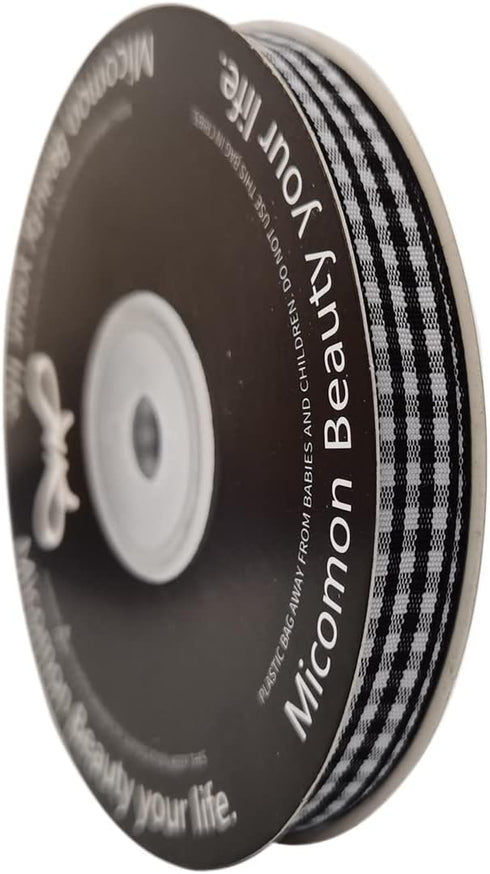 Buffalo Check Ribbon Black and White Gingham Ribbon 25 Yards for Crafts (3/8", Black)...
