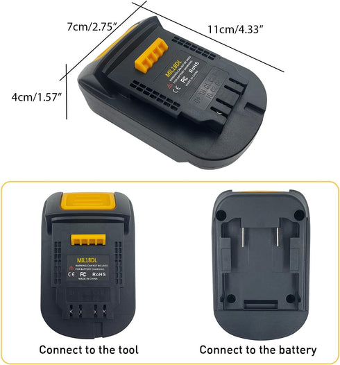 MIL18DL Battery Adapter for Milwaukee to for Dewalt, Battery Adaptor Converter for Milwaukee M18 18V Li-ion Batteries Work for Dewalt 20V Power To...