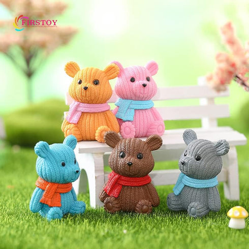 8Pcs Mini Resin Teddy Bear Figurines Cute Scarf Bears Desktop Ornaments Car Interior Decoration Garden FigurinesTiny Bear Statues Animals Sculptur...
