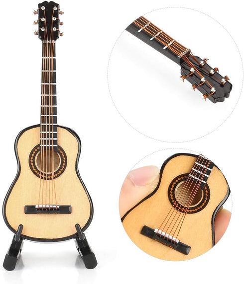 Tnfeeon Mini Wooden Guitar Model,Miniature Dollhouse Musical Instrument Model with Display Stand and Case Small Craft Ornaments Gift Home Decor...
