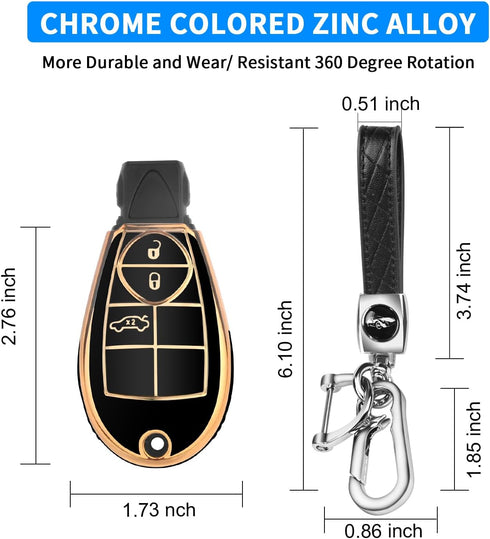 QBUC for Dodge Key Fob Cover With Keychain for Jeep Key Fob Case Fit for 2009-2018 Chrysler, Ram, Dart, Charger, Durango, Journey, Challenger, Gra...