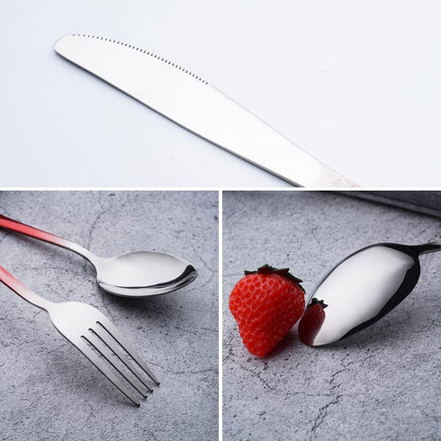 Travel Utensils Set with Case Reusable Portable Cutlery Set Stainless Steel 8pcs Including Dinner Knife Fork Spoon Chopsticks straws (Gradient Red...