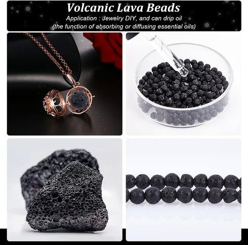 PH PandaHall 940pcs (10 Strands) 4mm Natural Black Lava Stone Beads for Jewelry Making, Oil Diffuser & Chakra Beads...