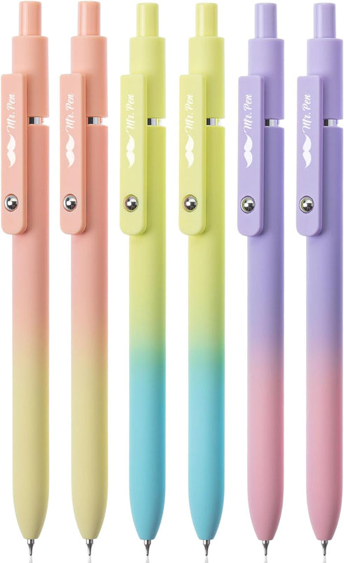 Mr. Pen- Retractable Gel Pens, 6 Pack, Gradient Color Barrels, Black Gel Pens, Fast Dry, Gel Pens Fine Point 0.5mm, Retractable Pens, Cute Pens, G...
