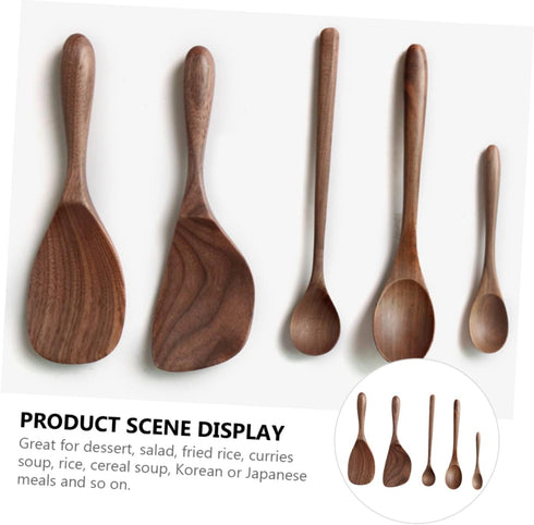 Black Walnut Cutlery Set Flatware Kitchen Tool Wood Scoop Wooden Rice Spoon Honey Spoon Black Walnut Spoon Kitchen Cooking Scoop Cooking Utensils ...