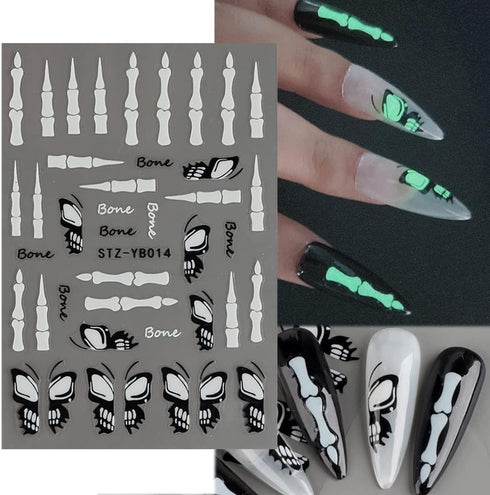 Halloween Nail Art Stickers, Luminous Halloween Nail Decals 3D Self Adhesive Nail Art Supplies Halloween Glow in The Dart Nail Designs Halloween C...