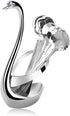 AnSaw Silver Small Swan Base Holder With Silver 8 Pcs Flower Spoon Set,Stainless Steel Reusable Tea Scoops Stirring Spoon Coffee Spoon...