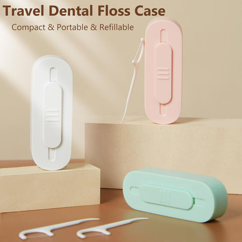 Dental Floss Picks with 2 Portable Cases,Automatic Floss Pick Dispenser Storage 10 Picks Adult Floss,Reusable Refillable Travel Floss Box (White)...