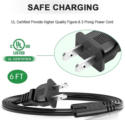 6FT LG TV Power Cord for LG TV 24" 28" 32" 40" 43" 48" 49" 50" 55" 60" 65" 75" 80" 85" LCD HD Smart 4K TV 2 Prong AC Power Cable, 43LH570A 55UH609...