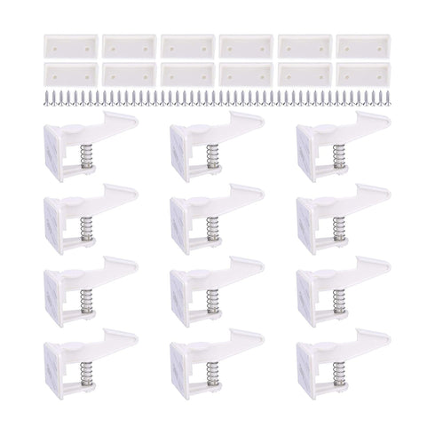 Cabinet Locks Child Safety Latches - OKEFAN 12 Pack Baby Proofing Cabinets Drawer Lock Adhesive Latch for Kids Proof Drawers No Drilling Tools Nee...