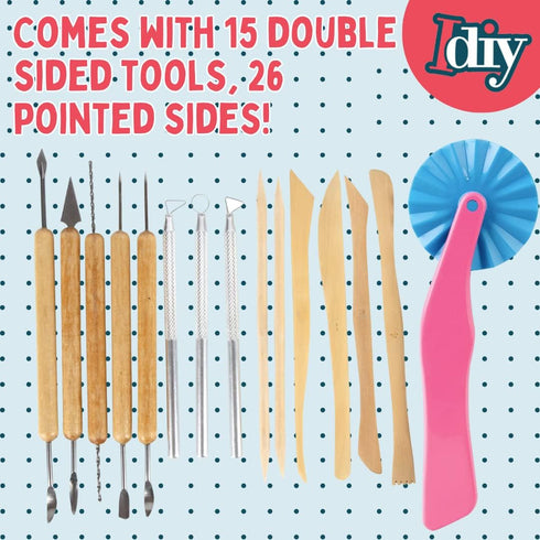 Pottery Tool Starter Kit - 15-Piece 26-Tool Beginner's Clay Ceramics Modeling Carving Sculpting Set -Arts and Crafts School Project, w Carrying Ca...