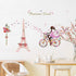 Girl Bicycle Wall Stickers Flowers Eiffel Tower Wall Decals Mural for Kids Bedroom Living Room...