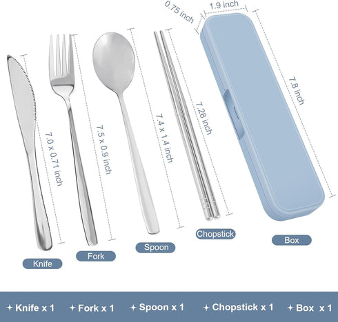 5 Piece Rsiynax Portable Travel Utensils Set with Case, Premium 304 Stainless Steel Camping Utensils Set, Reusable Silverware for Camping, Lunch, ...
