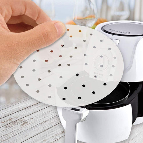 Air Fryer Liners - 7" 8.5" 9"10" Parchment Paper Bamboo Steamer liners Perforated Anti-stick Waterproof 100% Pure Raw Wood Pulp by EBIGIC...