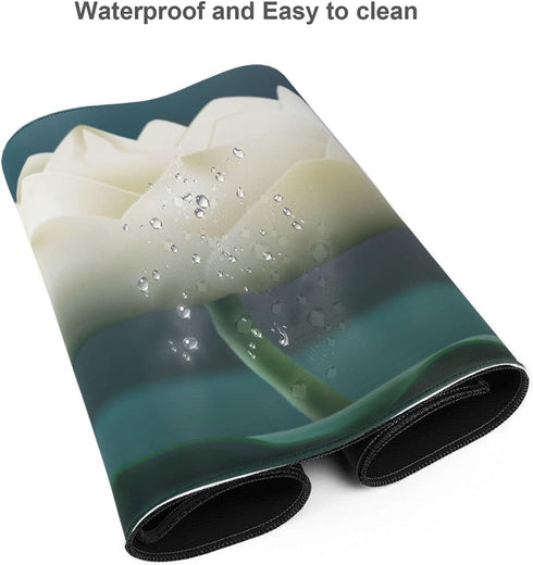 Large Mouse Pad XXL, White Lotus Flower Gaming Mouse Pad, Big Desk Mat with Stitched Edges Mousepad for Gaming Keyboard Computer Laptop Office, 31...