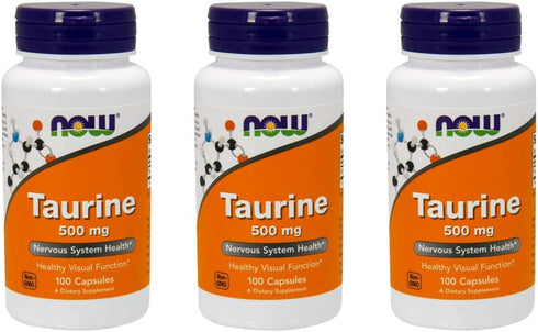 NOW Taurine 500mg, 100 Capsules (Pack of 3)...