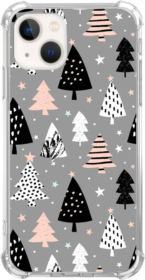Pink Black White Christmas Tree Case Compatible with iPhone 15, Cute Christmas Case for iPhone 15, Cool TPU Bumper Phone Case Cover...