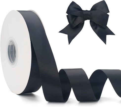 Double Faced Black Satin Ribbon 1 Inch x 50Yds, Solid Silk Fabric Ribbons for Gift Wrapping, Hair Bows, Craft Sewing, Graduation Lei Making, Holid...