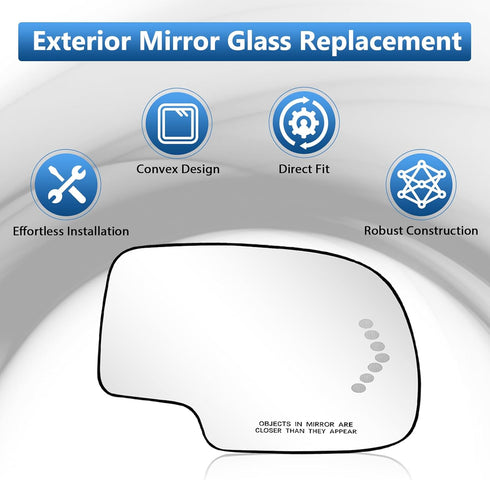 Passenger Side Mirror Glass Replacement for 2003-2006 Chevy Silverado GMC Sierra Tahoe Yukon Suburban Avalanche Cadillac Escalade, Heated Exterior...