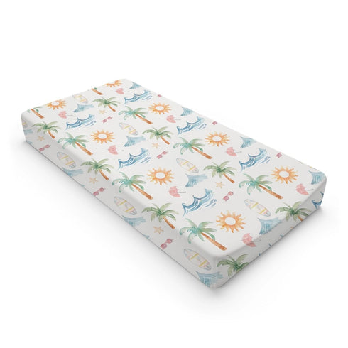 Summer Beach Sun Changing Pad Cover, Summer Elements Prints Baby Nursery Diaper Changing Table Pad Cover, Unisex Beach Palm Tree Pattern Diaper Ch...
