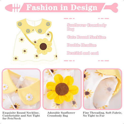 Dog Dresses, Summer Puppy Clothes Outfit Apparel for Small Girl Dogs Cats with Sunflower Decoration Female Cute Cat Skirt Pup Tutu Yorkie Clothing...