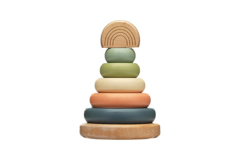 Pearhead Wooden Stacking Rainbow Toy, Baby and Toddler Ages 12+ Months Montessori Toy, Interactive Stackable Rings Learning Toy, Baby Girl or Baby...