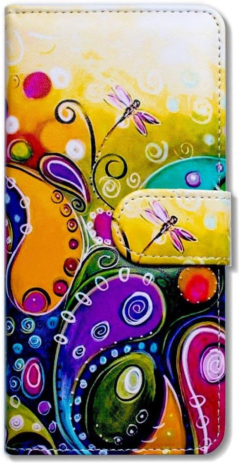Case for iPhone XR, Colorful Dragonfly Leather Flip Wallet Case Cover with Card Slot Holder Kickstand for Bcov Case for iPhone XR...