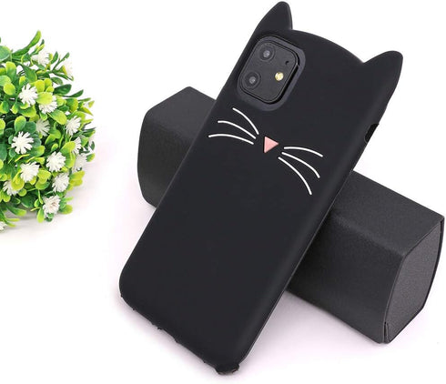Cute iPhone 11 Case, Funny Animals Black Whisker Cat Ears Kitty 3D Cartoon Soft Silicone Shockproof Cases Cover Skin for Girls Kids Women...