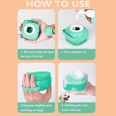 Pet Bath Scrubber Brush, Dog Grooming Massage Shampoo Bath Brush with Soap and Shampoo Dispenser Soft Silicone Bristle for Long Short Haired Dogs ...