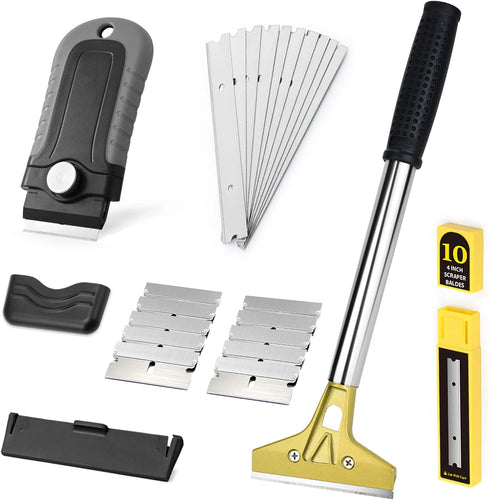EHDIS Razor Blade Scraper, 1.5'' and 4'' Glass Scraper Tool, Floor Adhesive Remover Scraper with Metal Razor Blades, Paint Scraper Ideal for Clean...
