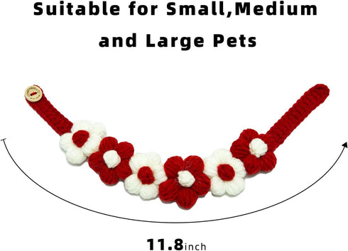 Dog Costume,Handmade Dog Wedding Bandana and Dog Birthday Bandana,Red and White Floral Design Dog Necklace,Cute Medium Small Cat Collars for Daily...