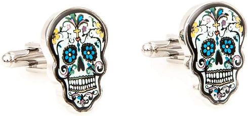 Skull Day of The Dead Halloween Dia de Los Muertos Pair of Cufflinks in a Presentation Gift Box & Polishing Cloth...