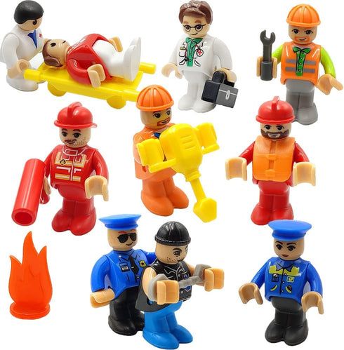 Toy People Figures with Tool for Kids Action Figures Playsets for Trains Cars Various Professions for Play House Wooden Train Track...