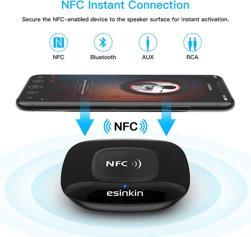 esinkin Bluetooth Receiver Wireless, NFC-Enabled Audio Adapter 4.0 for HD Home Stereo Music Streaming Sound System for 3.5mm (AUX and RCA)...