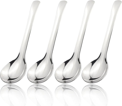7.28 Inches Asian Soup Spoons Stainless Steel Chinese Soup Spoon Set of 4 Soup Spoons Silverware Cucharas Para Comer for Ramen Pho Miso Dumplings ...