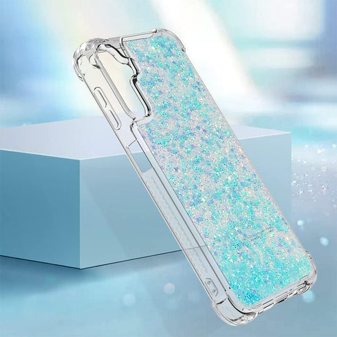 for Samsung Galaxy A14 5G Case with Tempered Glass Screen Protector, Women Girls Glitter Bling Floating Liquid Cute Soft TPU Protective Phone Case...