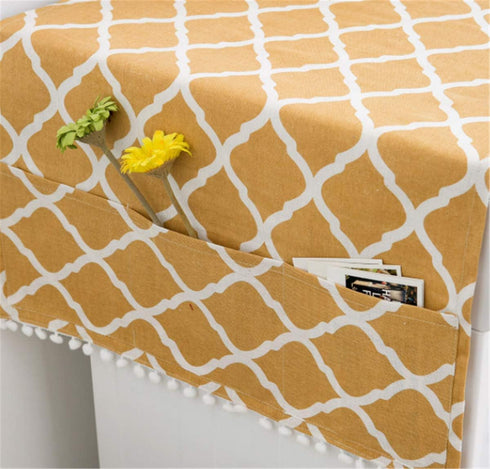 Ammsochy Washing Machine Cover Dust Oil Proof Dryer Top Loader Cloth with Side Storage Pockets Cotton Linen Kitchen Refrigerator Appliance Protector (Yellow Rhombus)