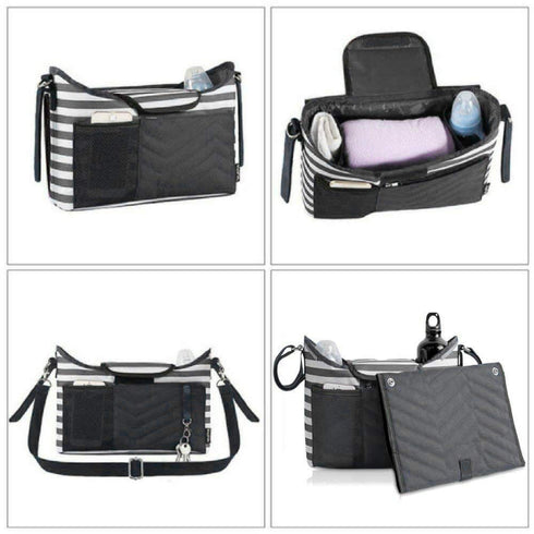 Baby Stroller Organizer Bag for Mom also Converts to a Stylish Shoulder Bag | BONUS Changing Pad | TWO Cup Holders | Mesh Pocket for iPhones, iPad...