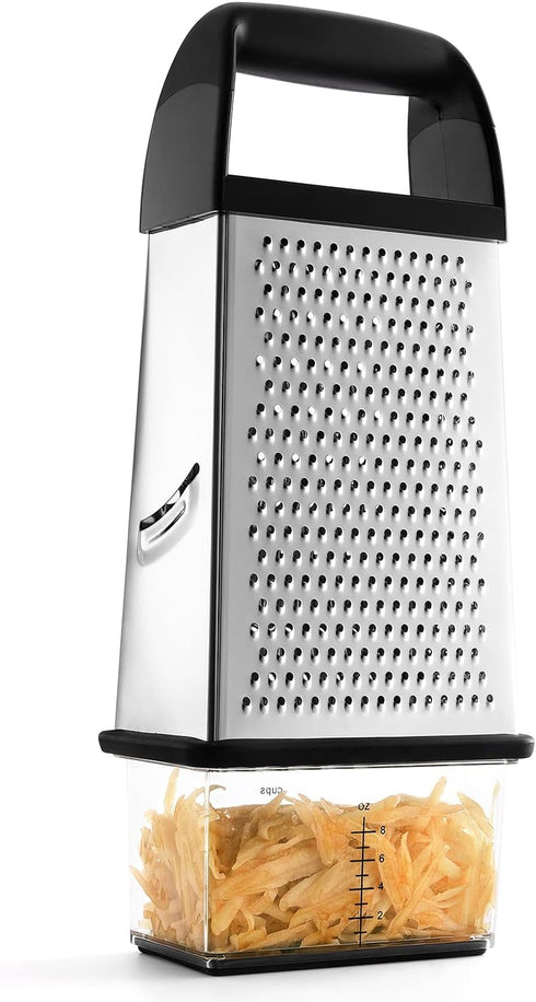 Spring Chef Professional 10" Parmesan Cheese Grater With Container, Stainless Steel & Soft Grip Handle, 4 Sided Kitchen Cheese Shredder, Handheld ...
