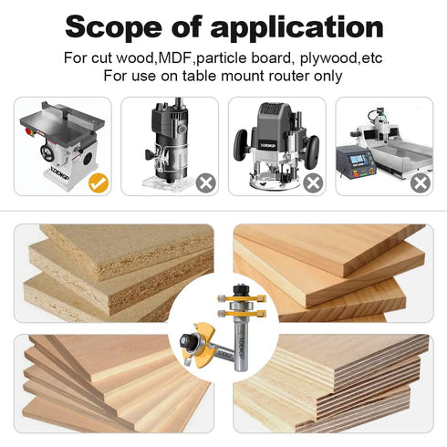 Professional 2 PCS Tongue and Groove Router Bit Set 1/2 Inch Shank, 3 Teeth T Shape Wood Milling Cutter Woodworking Tools, Matched Oak Hardwood Fl...