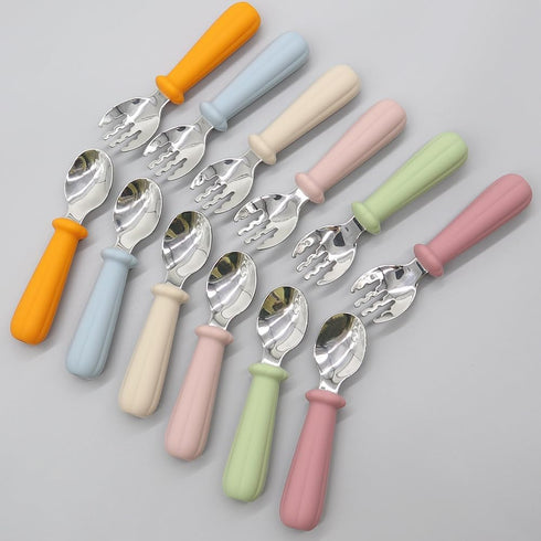 Baby Spoons Self Feeding, Stainless Steel Baby Silverware with BPA Free | Set of 2| Blue and Pink...