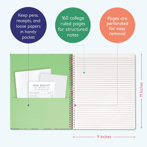 Sweetzer & Orange S&O Cute Spiral Notebooks - College Ruled Spiral Notebook with Pockets - Hardcover Notebook for Women - Cute Notebooks for Schoo...