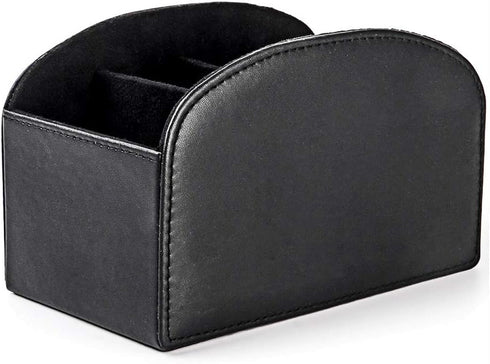 Remote Control Holder Organizer Table Desk Leather Control Storage TV Remote Control Organizer with 4 Spacious Compartments (Black 1)...