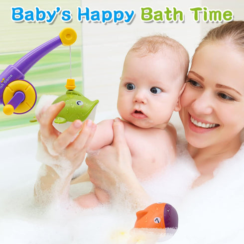 Bath Toys for Toddlers 1-3, Magnet Fishing Game Bath Baby Toy for 2-5 Year Old Boys Girls Bathtub Toy Gifts for Kid, 2 Wind Up Fish Water Toys&1 F...