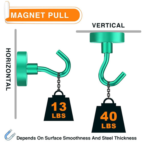 MIKEDE Magnetic Hooks, 40Lbs+ Heavy Duty Magnet Hooks for Cruise Cabins, Super Neodymium Hanging Hooks Strong Magnets with Hook for Fridge, Magnet...