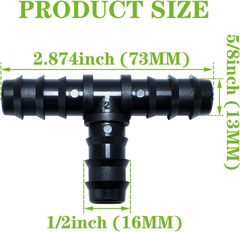 25PCS Drip Irrigation Barbed Tee Fitting Kits for 1/2 Inch Tubing 16MM OD .600" ID Barbed Tee Connectors Drip Line Connector Drip Hose Connector D...