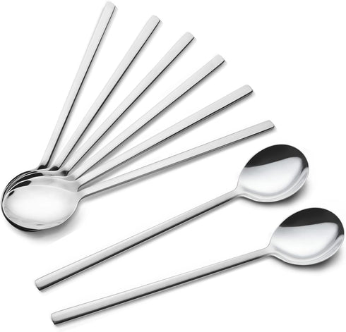 IQCWOOD Spoons, 8 Pieces Korean Spoon, 8.5 Inch Stainless Steel Table Soup Spoons with Long Handles for Home, Kitchen, or Restaurant Flatware Set...