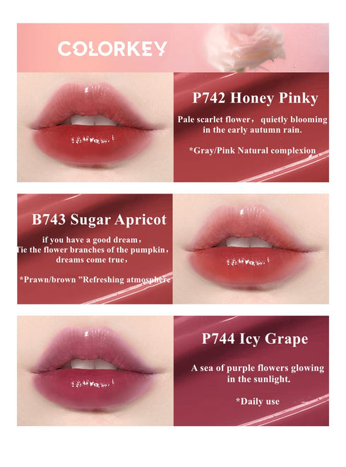 COLORKEY Lip Gloss Mirror Series, Hydrating Lip Gloss with Essential oil, High Shine Glossy Lip Tint, Hydrated & Fuller-looking Lips, Long-Lasting...