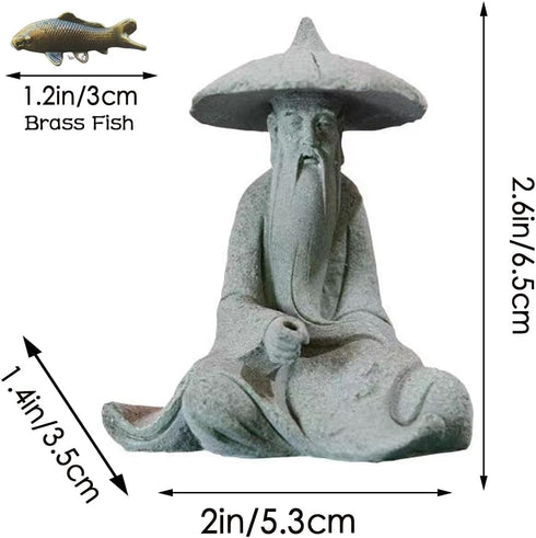 Mini Fisherman Figurine Sandstone Asian Aquarium Decorations Japanese Garden Ornaments, D...